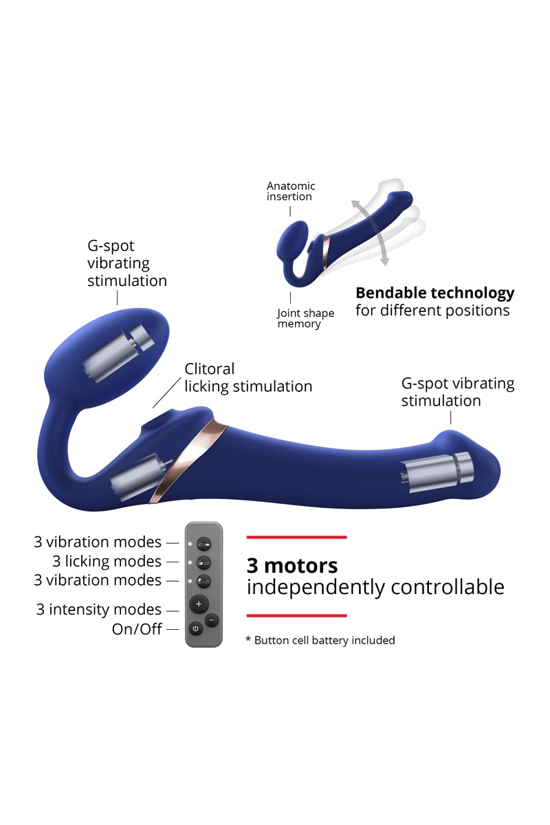 Gode-ceinture vibrant à langue Multi Orgasm bleu nuit Strap-on-Me