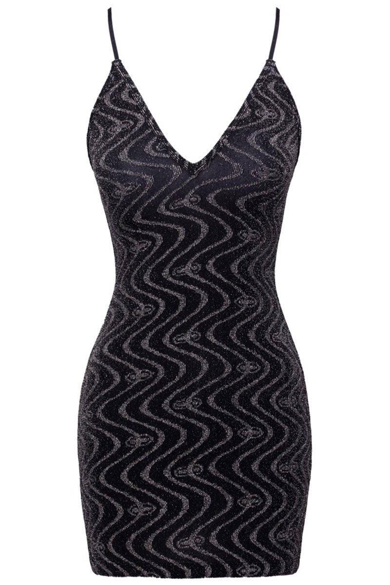 Mini robe scintillante à motif zigzag Party noire Cottelli
