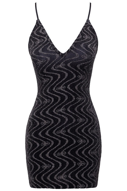 Mini robe scintillante à motif zigzag Party noire Cottelli