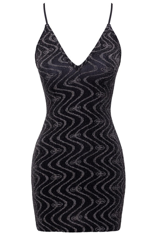 Mini robe scintillante à motif zigzag Party noire Cottelli