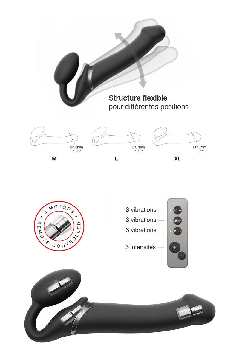 Gode ceinture vibrant télécommandé flexible noir Strap-on-Me