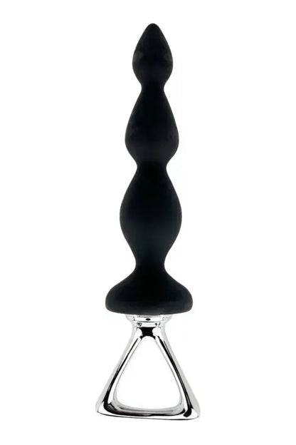 Plug anal ou Stimulateur anal en silicone noir avec poignée argentée.