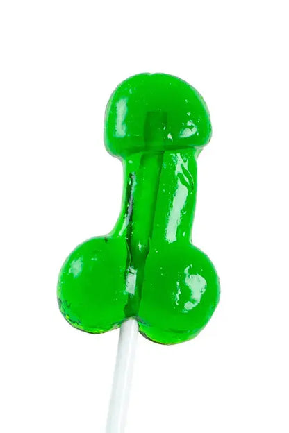 Sucette pénis goût mojito alcoolisée en bonbon vert en forme de pénis sur un bâton.