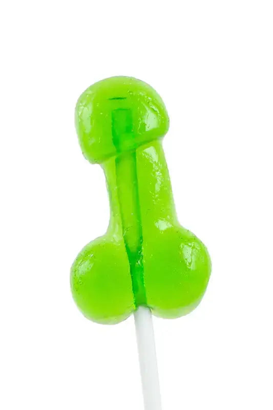 Sucette pénis alcoolisée Caipirinha, bonbon ludique vert pour soirées amusantes et célébrations.