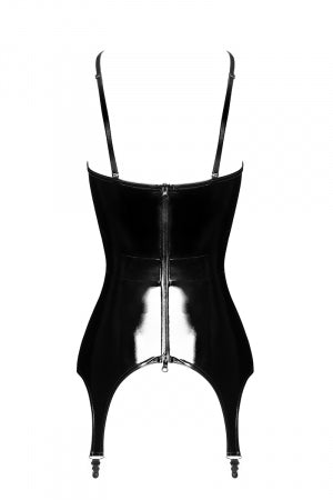 Corset porte-jarretelle vinyle Dominae · Noir Handmade · vue 4