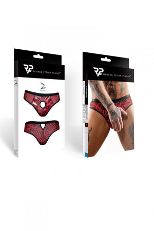 Slip type brésilien ouvert zébré rouge et noir · Regnes · vue 3