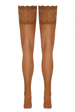 Bas autofixants large jarretière dentelle beige · Cotelli Legwear · vue 4