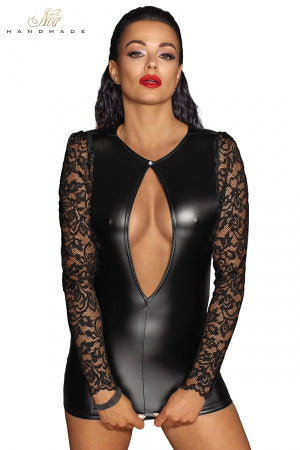 Mini robe wetlook et dentelle · Noir Handmade · vue 4