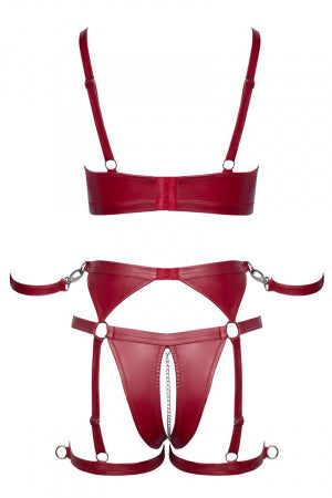 Set soutien-gorge et slip à jarretelles ouvert rouge Cottelli BONDAGE · Cotelli Bondage · vue 4