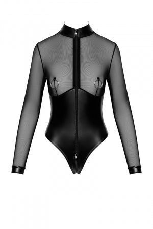 Body Edge zippé avec anneaux wetlook et tulle · Noir Handmade · vue 4