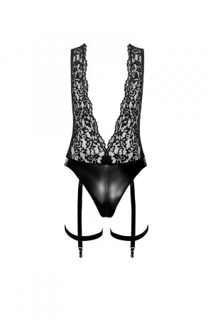 Body jarretelles Libido wetlook et dentelle · Noir Handmade · vue 3