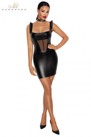 Robe courte wetlook et tulle ouvert · Noir Handmade · vue 3