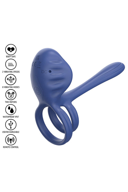 Anneau vibrant pour couple slim télécommandé bleu Xocoon