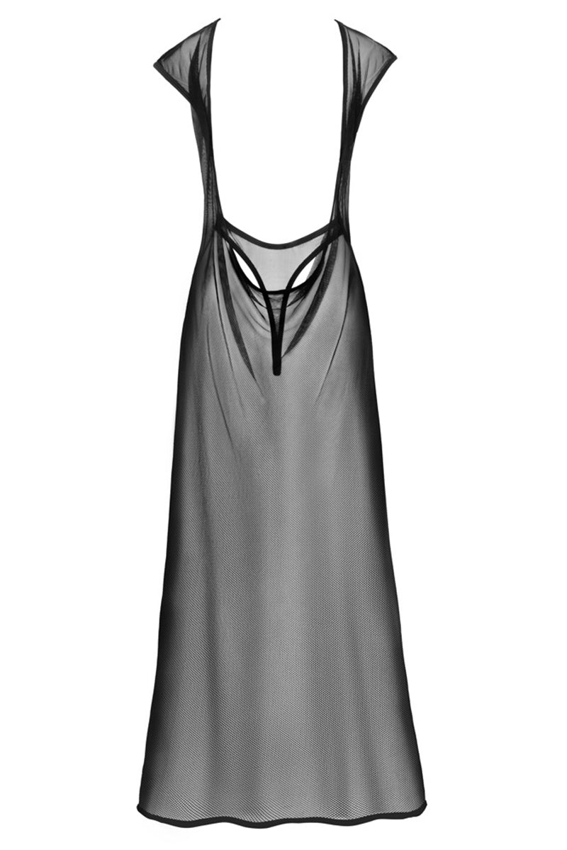 Robe longue fendue en résille moirée Party noire Cottelli