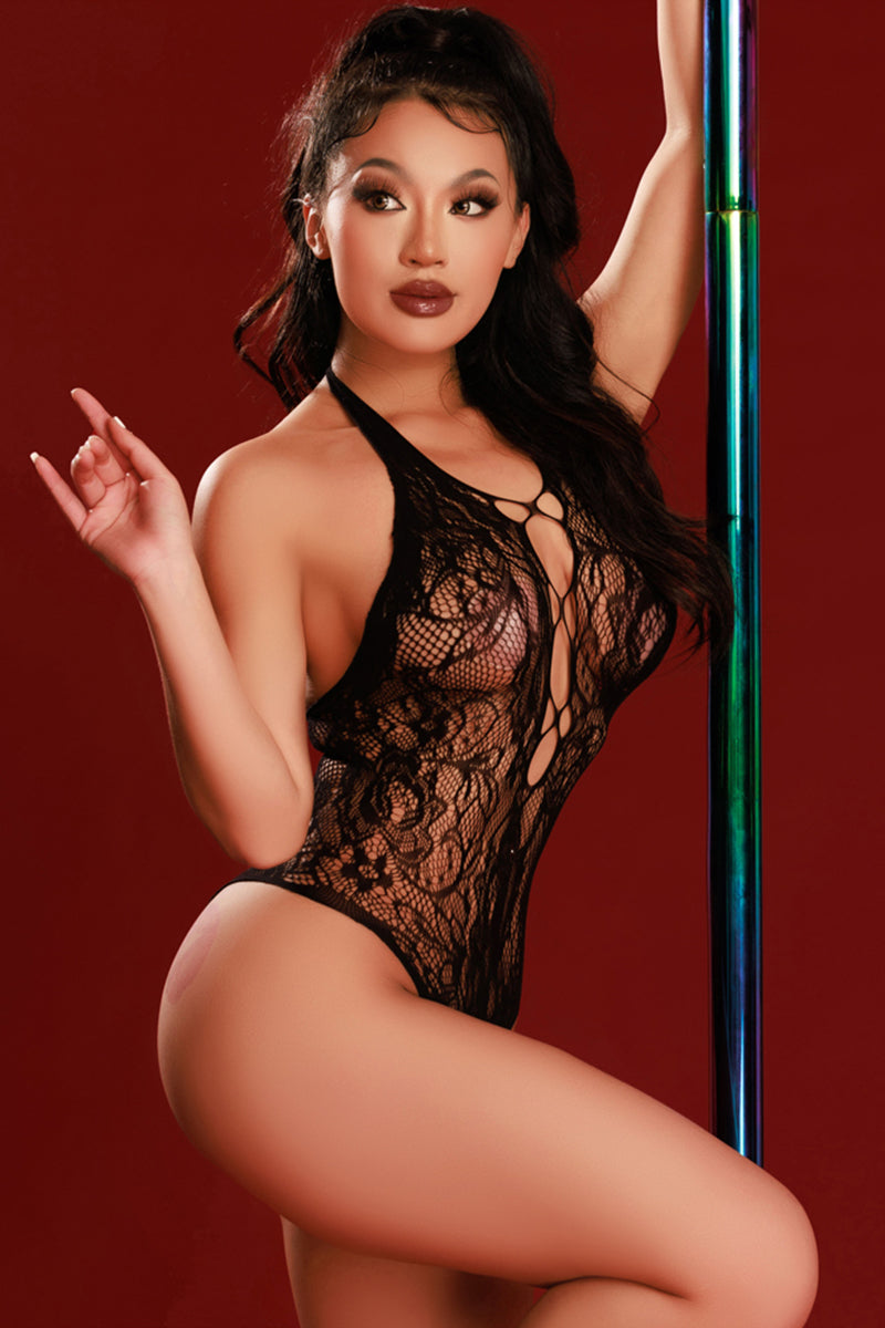 Body en dentelle transparente dos nu noir J Lingerie