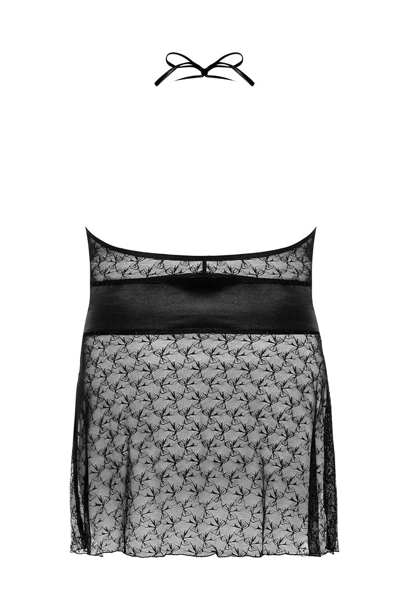 Magnifique nuisette grande taille noire, dos nu avec lacet pour maintenir la poitrine 