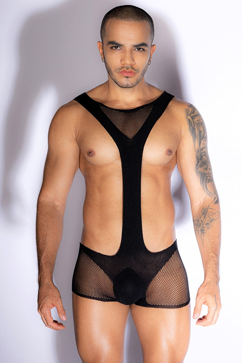 Combishort homme en maille transparente noir J Lingerie