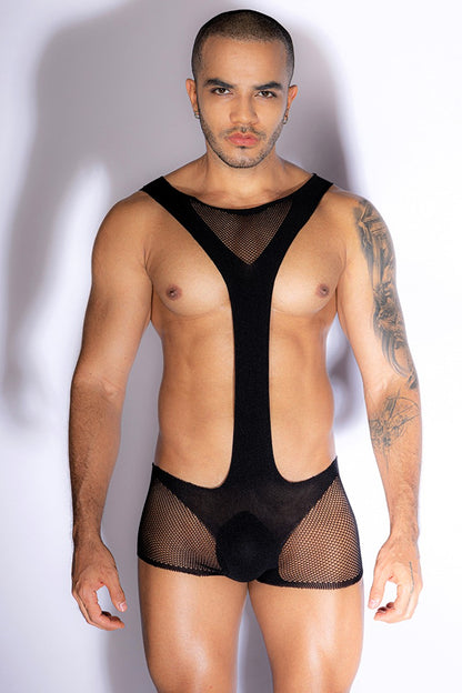 Combishort homme en maille transparente noir J Lingerie
