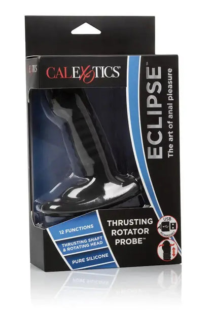 Stimulateur prostate rotatif de poussée noir dans son emballage.