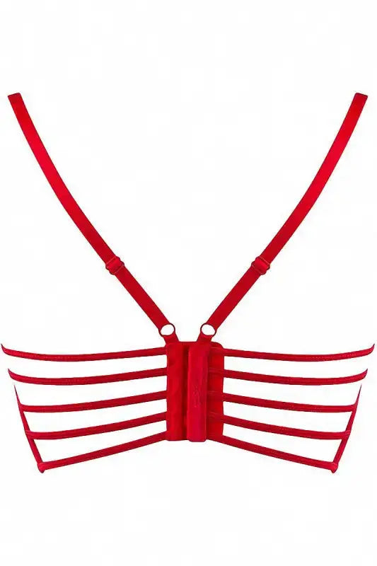 Soutien-gorge bustier à bretelles rouge 5 lacets au dos.
