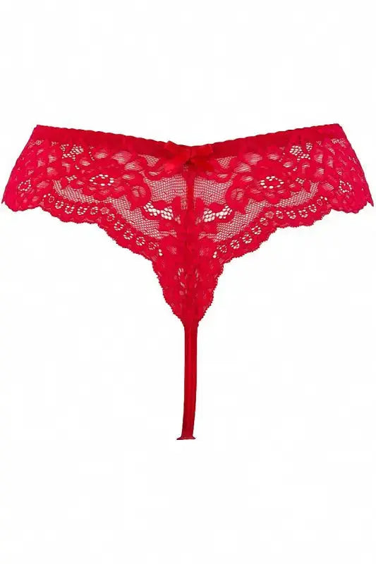 String brésilien V-9698 - Axami, sous-vêtement en dentelle rouge avec un nœud décoratif