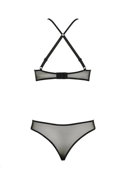 Ensemble lingerie en maille noire croisé dans le dos dispo chez LollyDoll