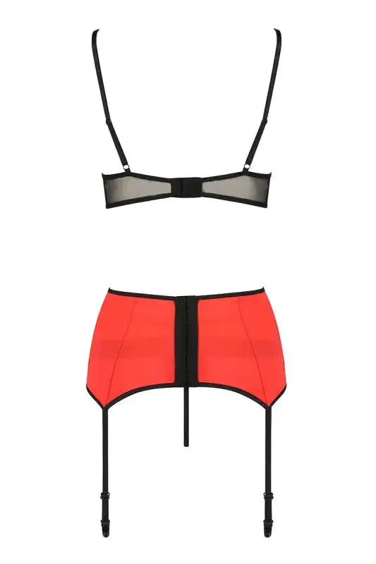 Ensemble lingerie rouge et noir string porte jarretelle et soutien-gorge chez LollyDoll