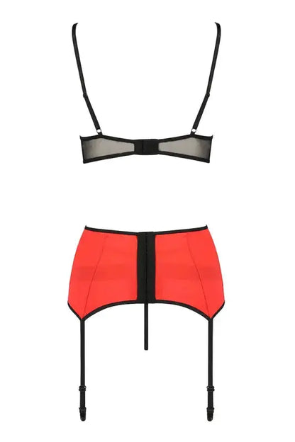 Ensemble lingerie rouge et noir string porte jarretelle et soutien-gorge chez LollyDoll