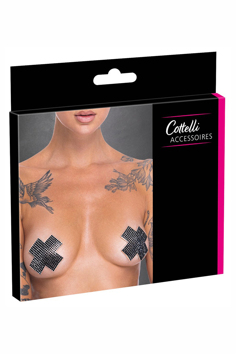 Cache-tétons adhésifs croix pierres noires irisées Cottelli