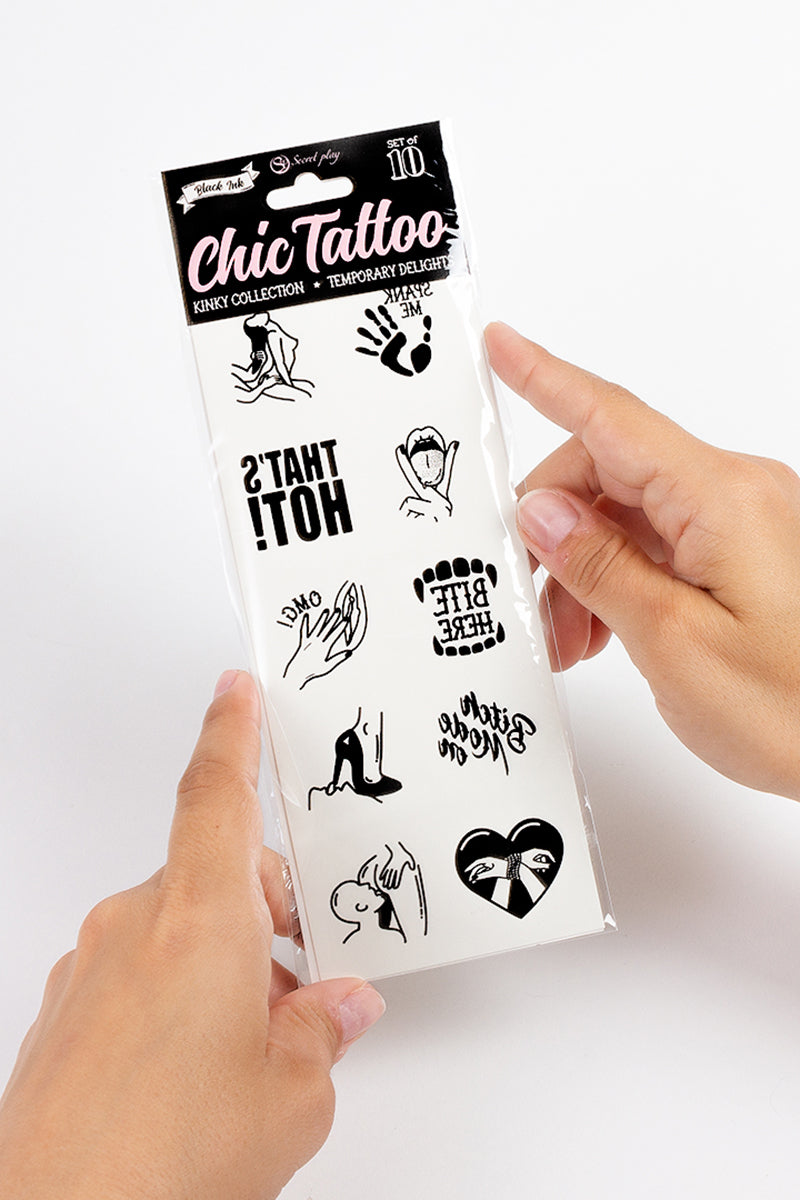 Lot de 10 tatouages temporaires Kinky Collection Secret Play