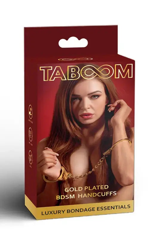 Emballage des menottes BDSM plaquées or.