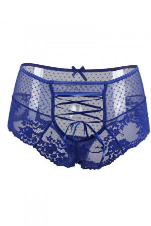 Tanga lacé dentelle taille haute Bleu · Litolu Lingerie · vue 3