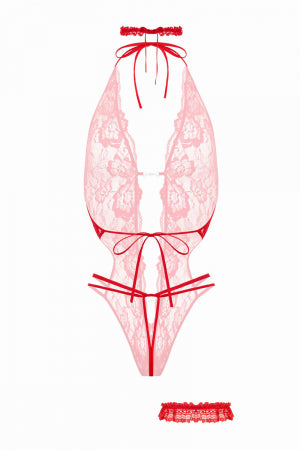 Ensemble body ouvert Renee rouge Christine · Christine · vue 3