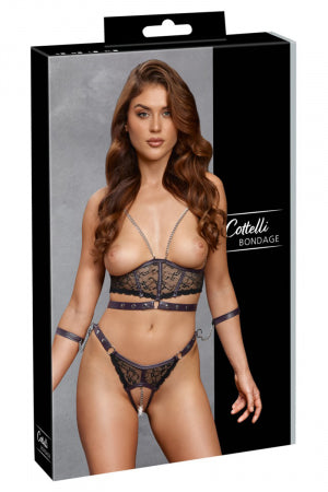 Ensemble ouvert 3 pièces noires · Cotelli Bondage · vue 3