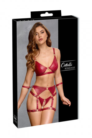 Set soutien-gorge et slip à jarretelles ouvert rouge Cottelli BONDAGE · Cotelli Bondage · vue 3