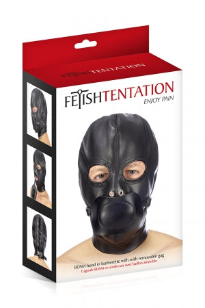 Cagoule BDSM simili cuir avec baillon amovible · Fetish Tentation · vue 3