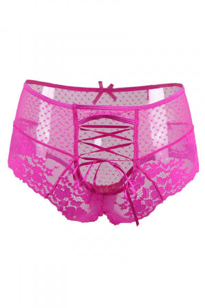 Tanga lacé dentelle taille haute Rose · Litolu Lingerie · vue 3