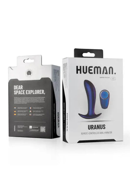 Packagings du Plug vibrant Uranus de Hueman, vibromasseur anal avec télécommande.