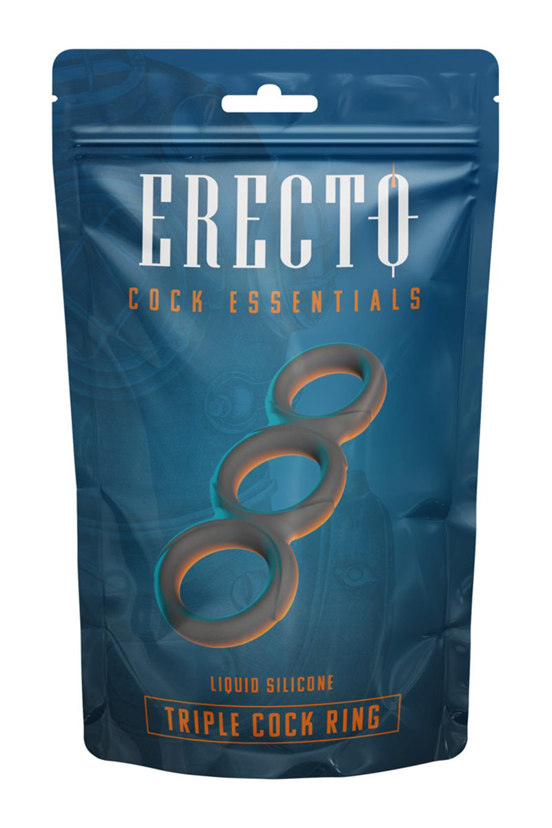 Triple cockring en silicone liquide noir Erecto