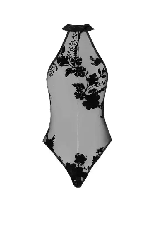 Body sexy zippé Ego F314 en tulle floqué noir, un mélange de sensualité et d'élégance. Un body en disponible chez LollyDoll