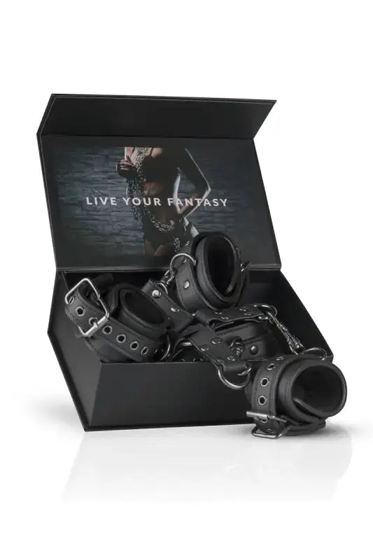 Ensemble de bondage menottes réglables pour chevilles et poignets pour BDSM en cuir noir Attaches BDSM