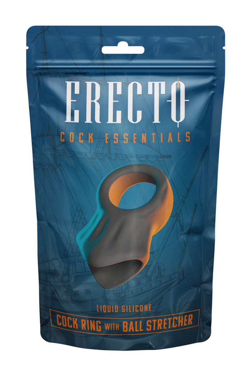 Cockring avec ball stretcher silicone liquide noir Erecto