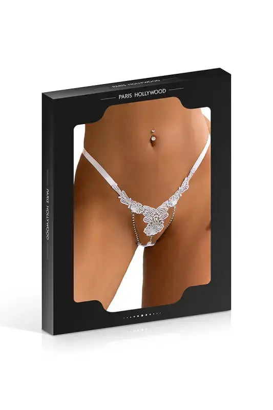 String ouvert à strass blanc de Paris Hollywood, élégant et séduisant, mettant en valeur la sensualité.
