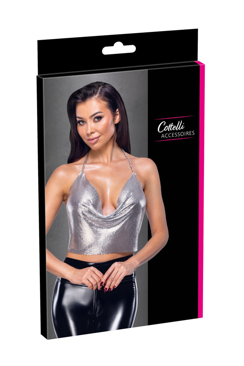 Crop top en plaques de métal argenté irisé Cottelli