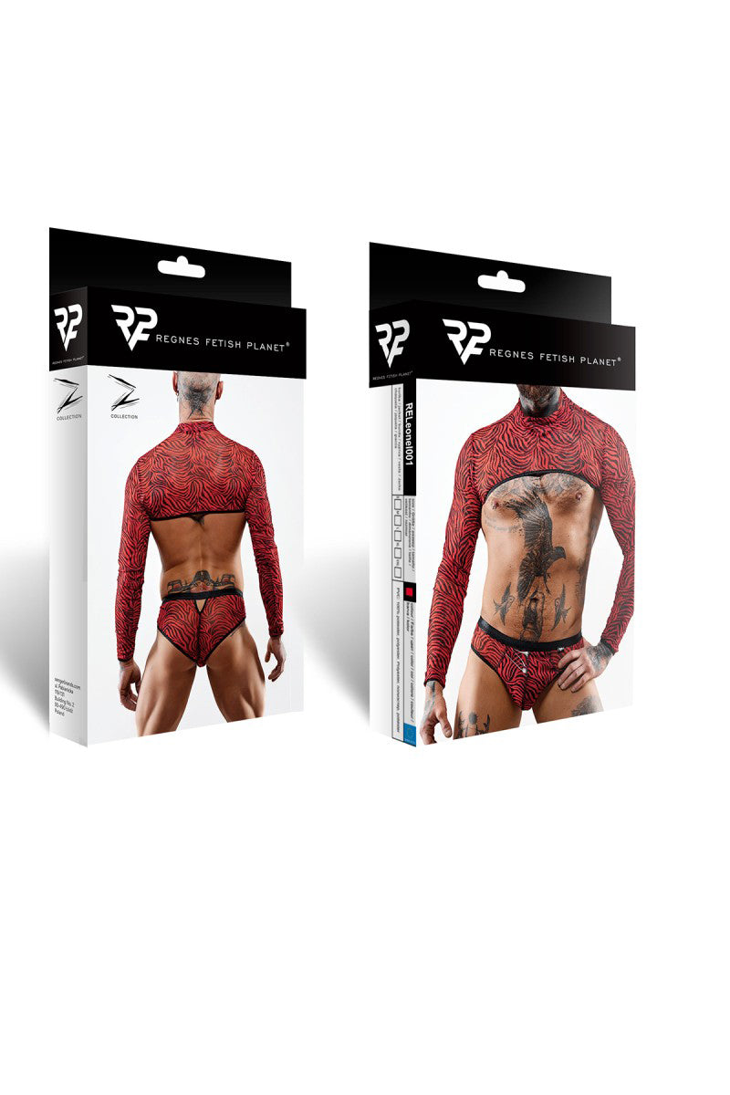 Crop top homme en tulle zébré rouge et noir Regnes