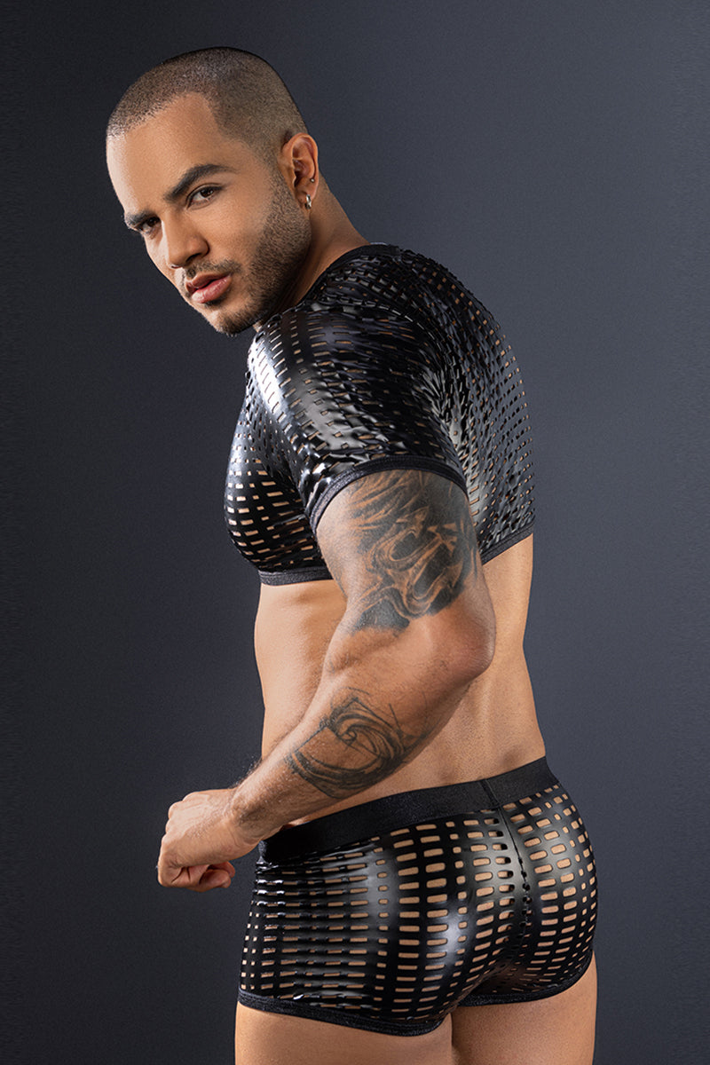 Ensemble homme top court et boxer ajouré noir J Lingerie