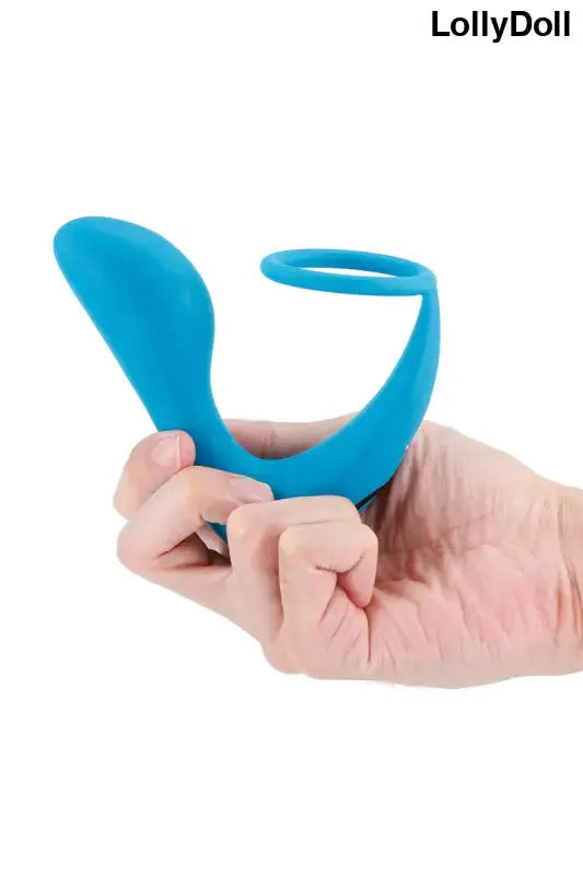 Anneau vibrant en silicone bleu et Stimulateur prostatique avec cockring combiné vibrant chez LollyDoll