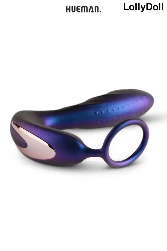 Cockring et plug vibrant combiné violet de la marque Hueman pour une érection plus longue et plus dure et plaisir anal, Stimulateur prostatique vibrant disponible sur LollyDoll