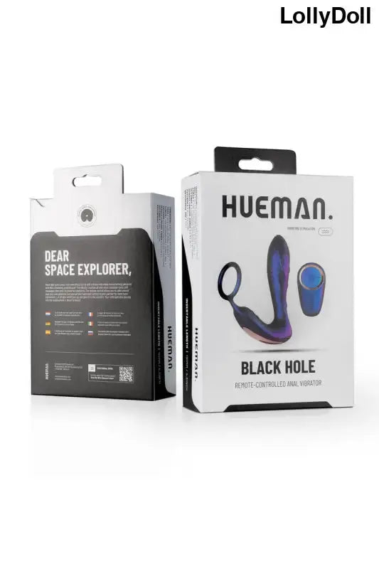 Vibrateur anal et cockring combiné  Black Hole de Hueman dans son emballage, Stimulateur prostatique vibrant disponible sur LollyDoll