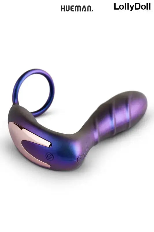 Masseur de prostate et cockring combiné rechargeable violet avec télécommande de la marque Hueman , Stimulateur prostatique vibrantchez LollyDoll